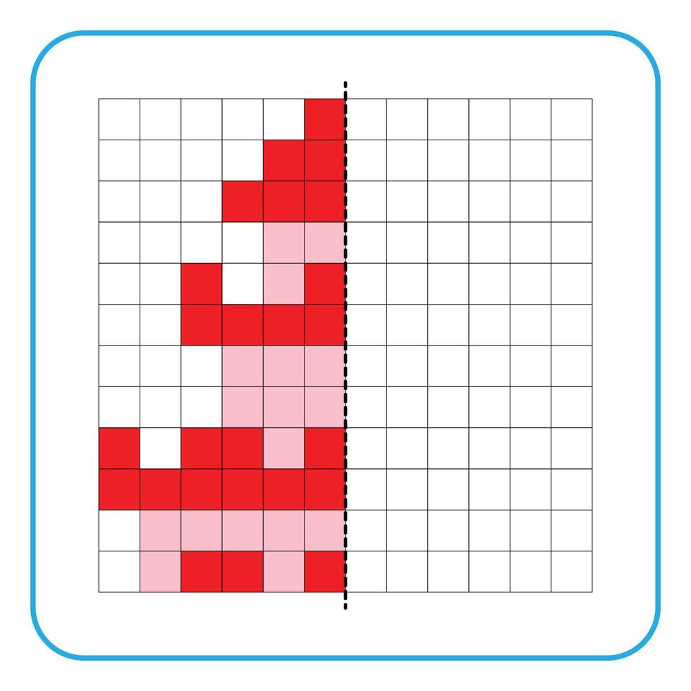 foto reflectie educatief spel voor kinderen. leer symmetrische werkbladen voor voorschoolse activiteiten in te vullen. taken voor het kleuren van rasterpagina's, afbeeldingsmozaïeken of pixelart. maak het koninkrijkskasteel af vector