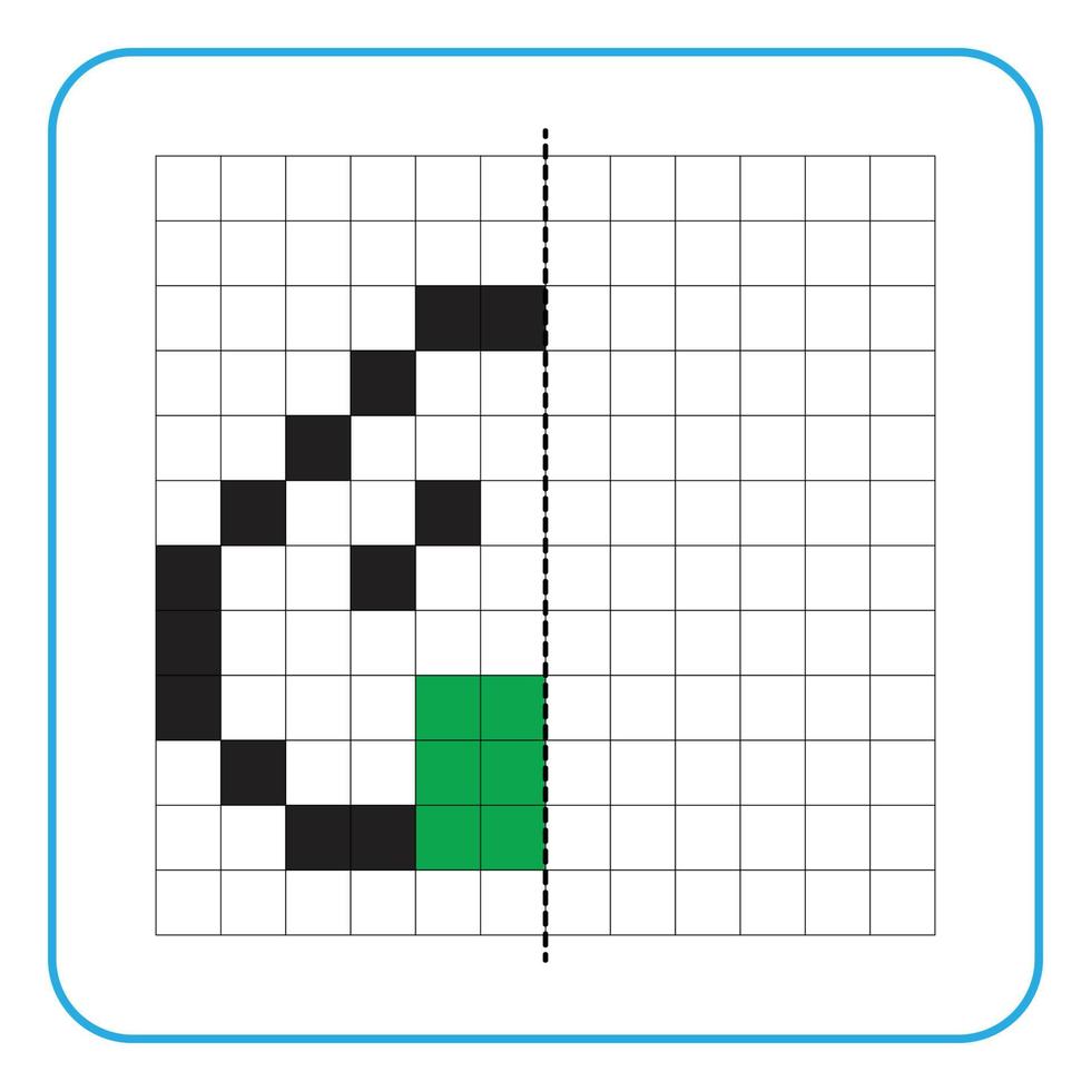 foto reflectie educatief spel voor kinderen. leer symmetrische werkbladen voor voorschoolse activiteiten in te vullen. kleurenrasterpagina's, afbeeldingsmozaïeken of pixelart. maak de Japanse rijstballen af. vector