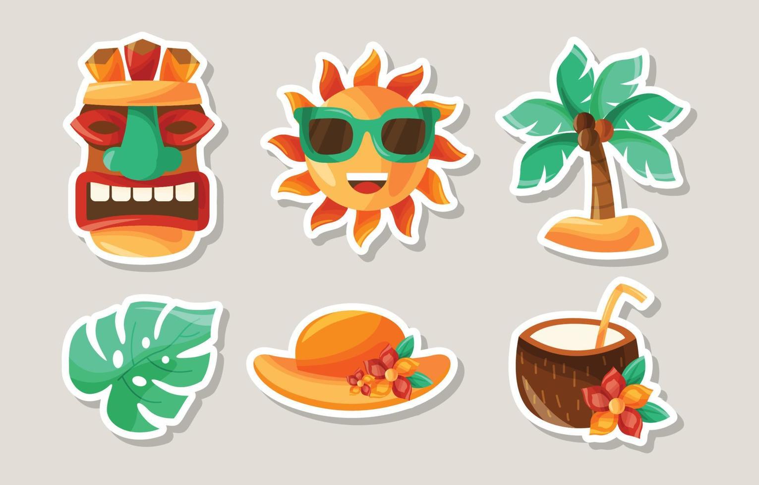 Hawaii schattige doodle element sticker collectie vector