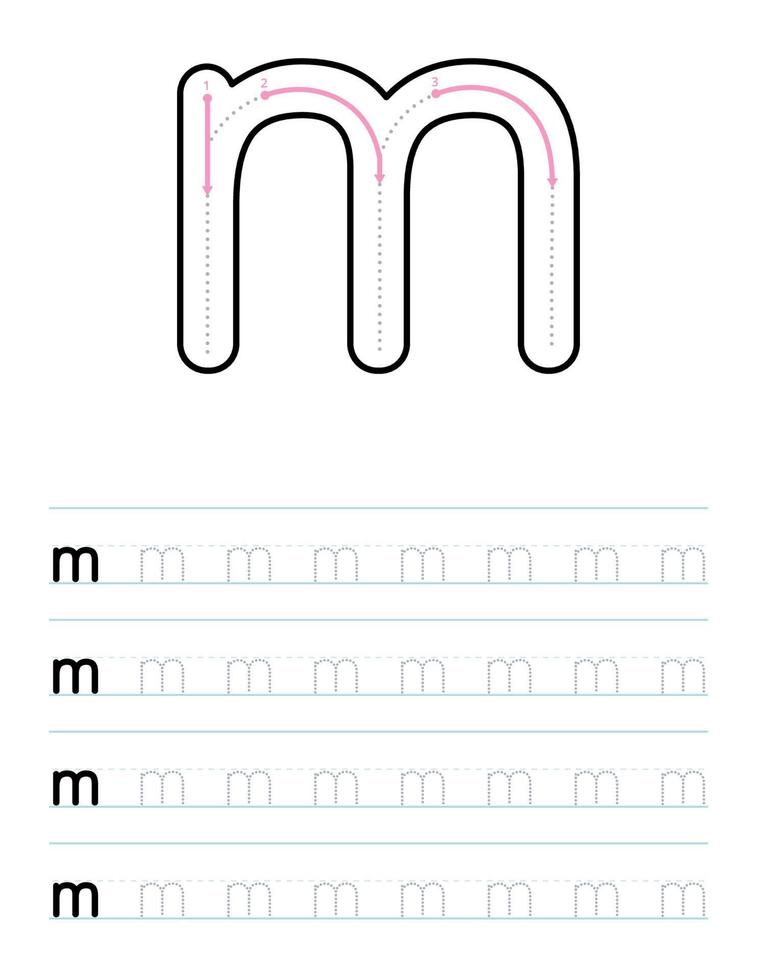 traceer kleine letter m werkblad voor kleuterschool vector