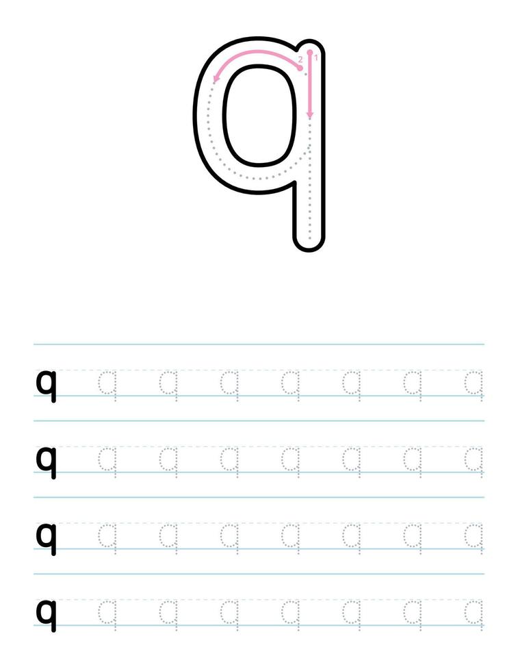 traceer kleine letter q werkblad voor kinderen vector