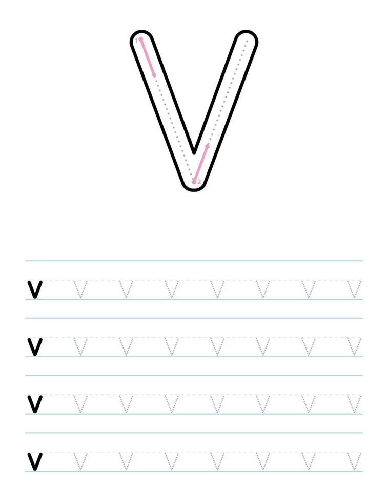 traceer kleine letter v werkblad voor kinderen vector