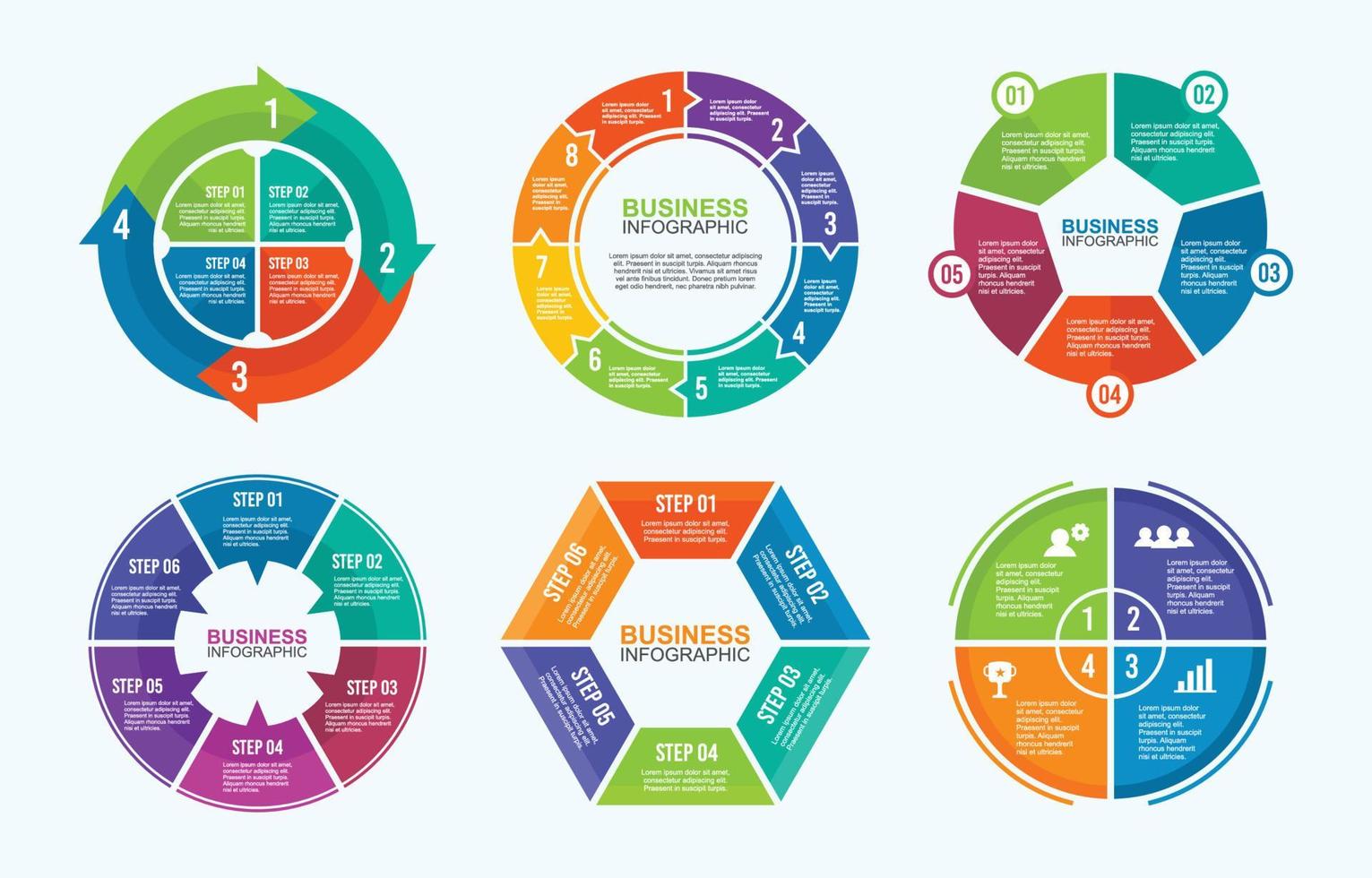 kleurrijke cirkelvormige stappen infographic vector