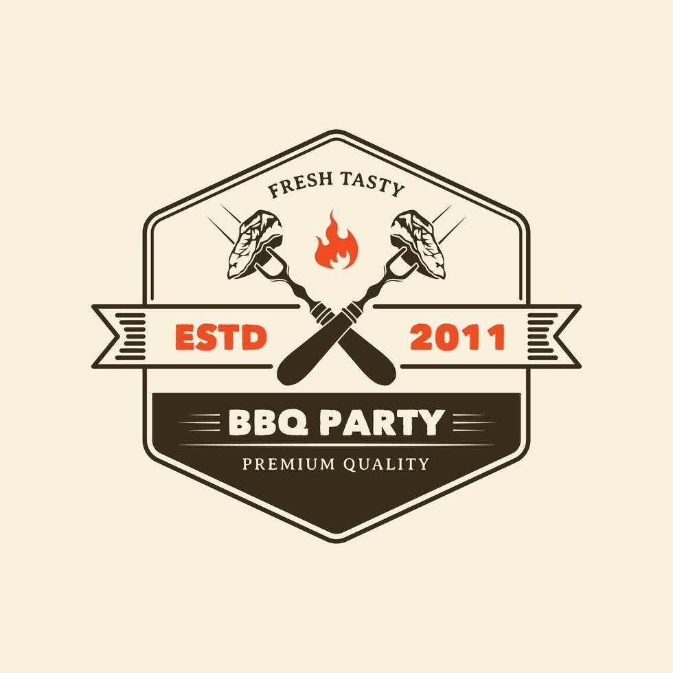 handgetekende vintage barbecue huis logo badge vector