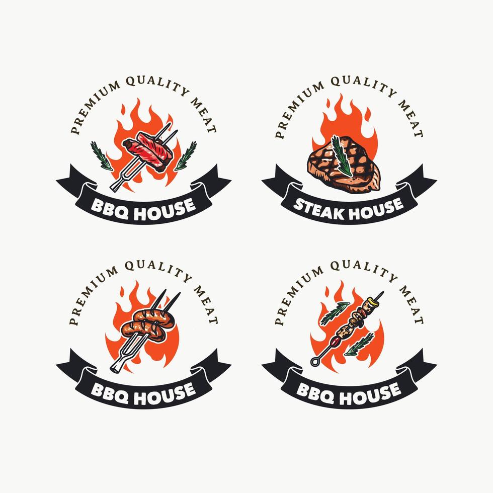 handgetekende vintage barbecue huis logo badge vector