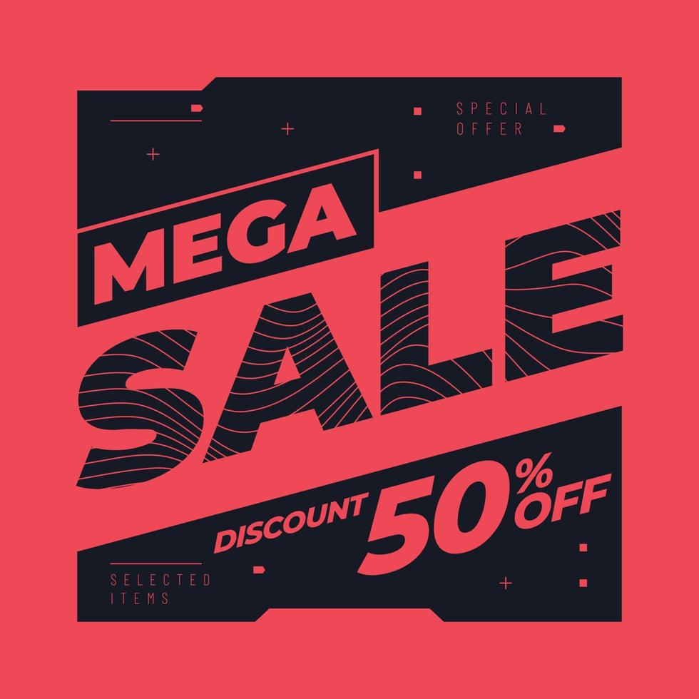 mega sale bannerontwerp, speciale aanbieding vectorafbeelding met stedelijke retro futuristische stijl en brutalisme vector