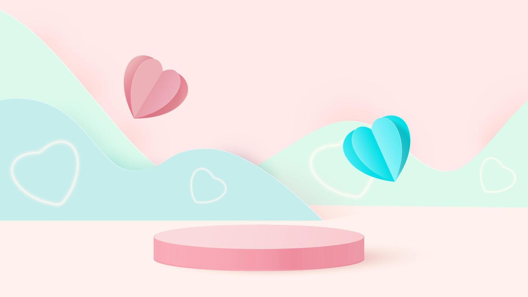 3D render van roze liefde Valentijn pastel stadia achtergrond of textuur. heldere pastelkleurige podium- of voetstukachtergronden. vector illustratie