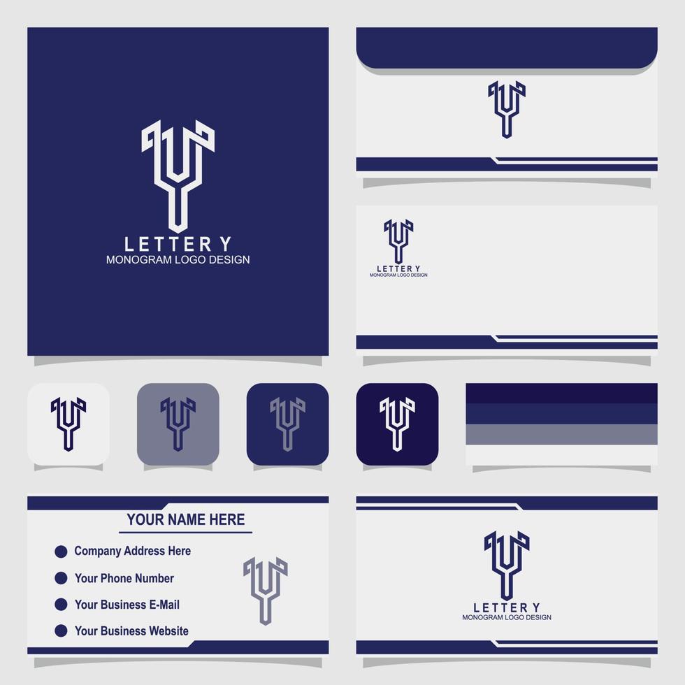 creatief letter y monogram logo-ontwerp met visitekaartje en envelopsjabloon vector