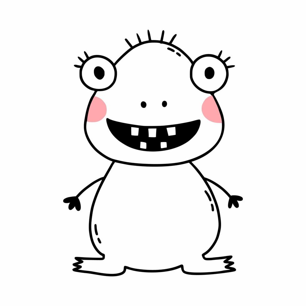 schattig monster met een glimlach. grappige kikker. vector doodle illustratie voor kind.