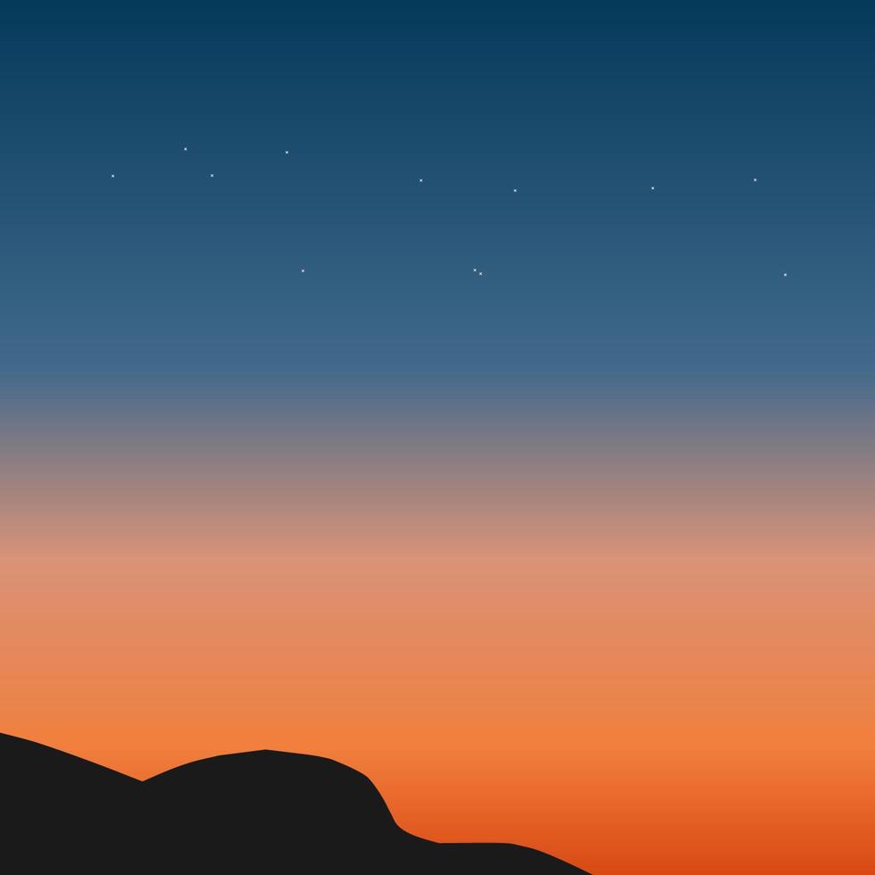 vectorillustratie van de zonsondergang vanaf de top van de heuvel vector