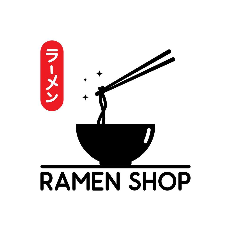 ramenwinkel met het silhouetlogo van een kom en eetstokjes die de noedels knijpen, perfect voor een bedrijfslogo of -symbool. vertaling ramen vector