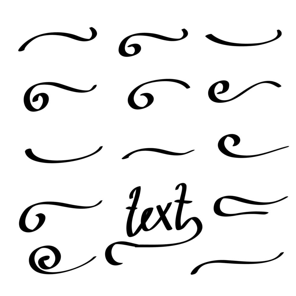 typografische swash en swooshes staarten handgetekende doodle stijl voor atletische typografie, logo's, honkbal lettertype onderstreepte tekst staarten vector