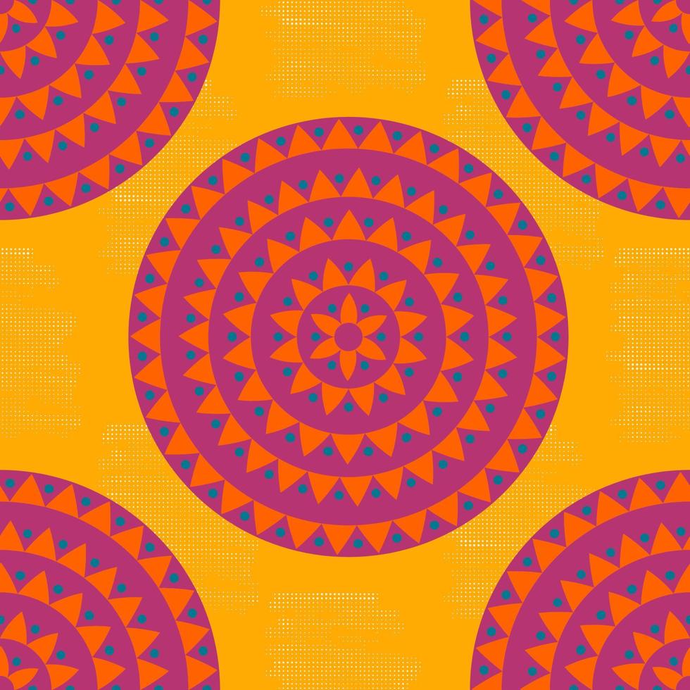 kleurrijke grunge halftone etnische tribal inheemse mandala naadloze patroon. decoratieve polka dot achtergrond met bloemmotieven, driehoeken, stippen. vector