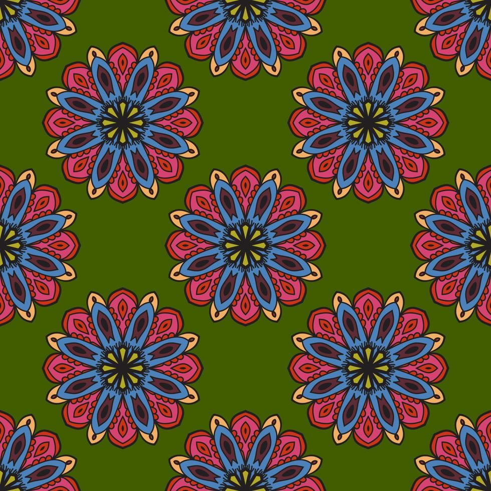 abstracte naadloze patroon met mandala bloem. mozaïek, tegel, polka dot. bloemen achtergrond. vector