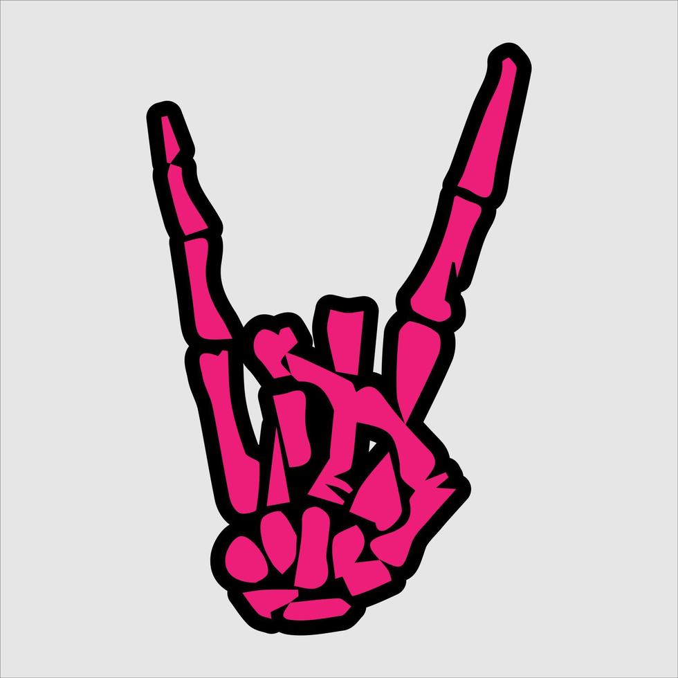 roze skelet hand heavy metal, vectorillustratie vector