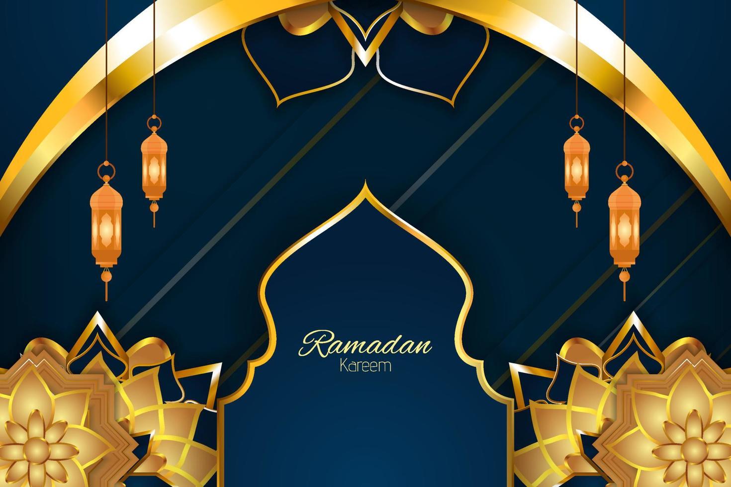 ramadan kareem islamitische achtergrond met element en blauwe kleur vector