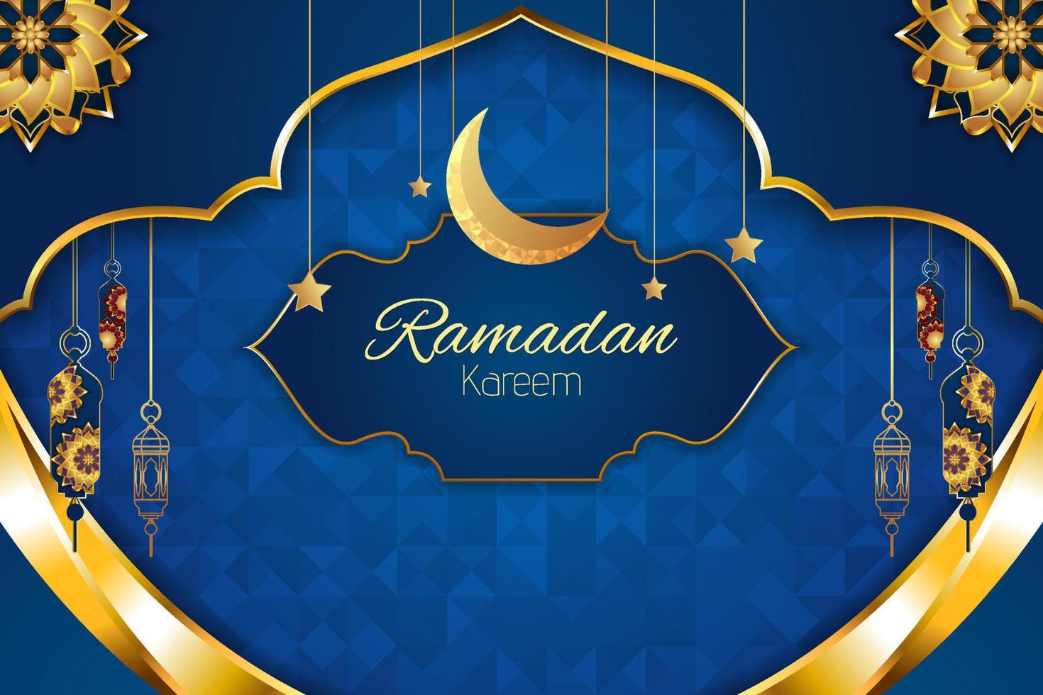 ramadan kareem islamitische achtergrond met blauwe kleur en element vector
