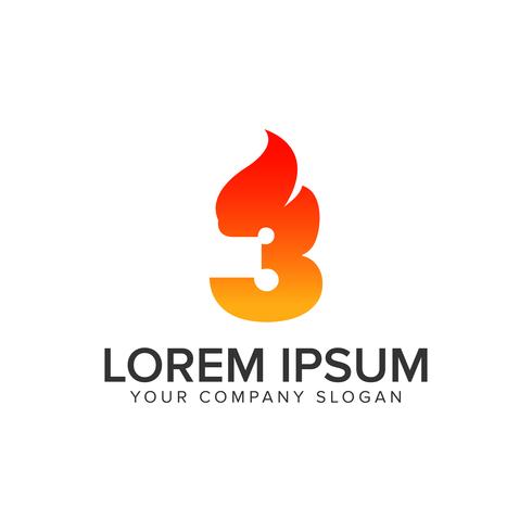 Nummer 3 ontsteking Flame logo ontwerpsjabloon concept. volledig bewerken vector