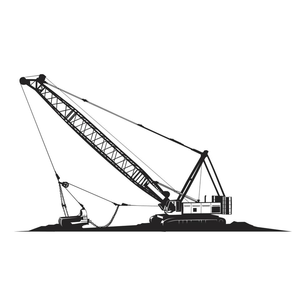 dragline graafmachine silhouet, dragline zwart en wit vector