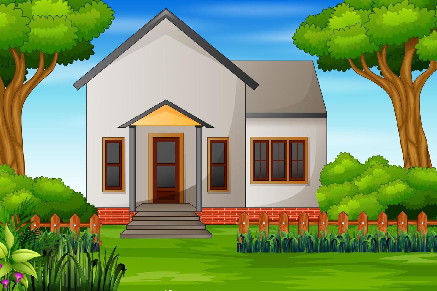 illustratie van een huis met een groene binnenplaats vector