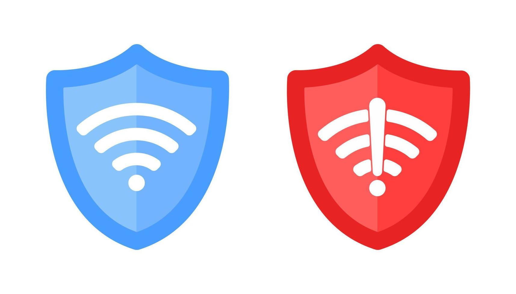 draadloos schild met tekst vpn en geen vpn wifi pictogram teken platte ontwerp vectorillustratie. vector