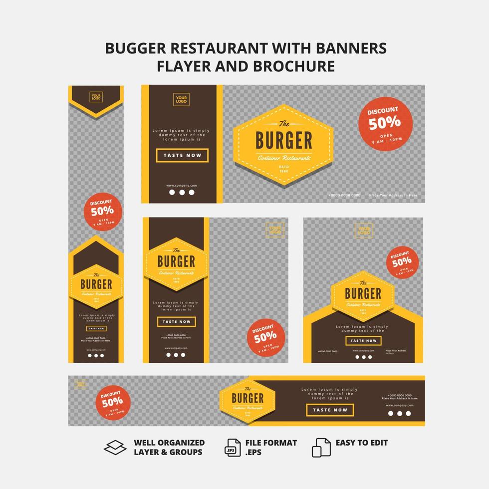 bugger restaurant met banners, flayer en brochure vector