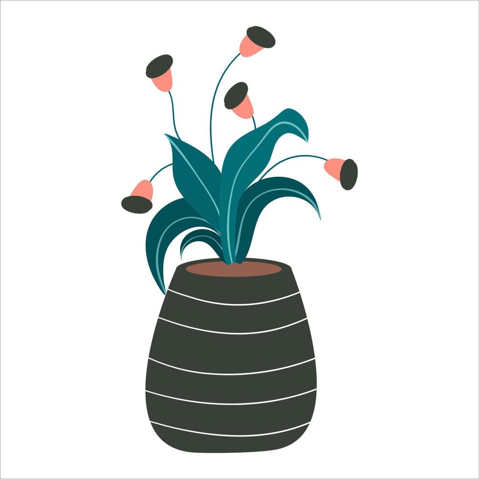 bloempot voor huis tuin en hobby. plant met bladeren in de grond voor water geven en verzorgen. platte vectorillustratie vector