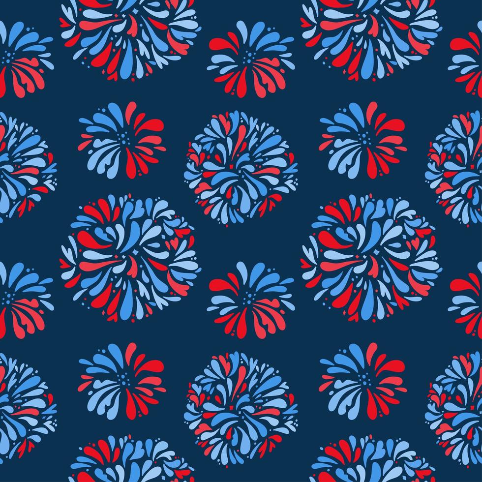 naadloos patroon - vuurwerk nachtelijke hemel gelukkige onafhankelijkheidsdag verenigde staten van amerika. 4 juli. donkerblauwe achtergrond. platte vectorillustratie vector