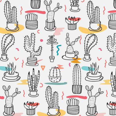 Hand getekend tropische cactus patroon. Hand gemaakt vectorillustratie. vector