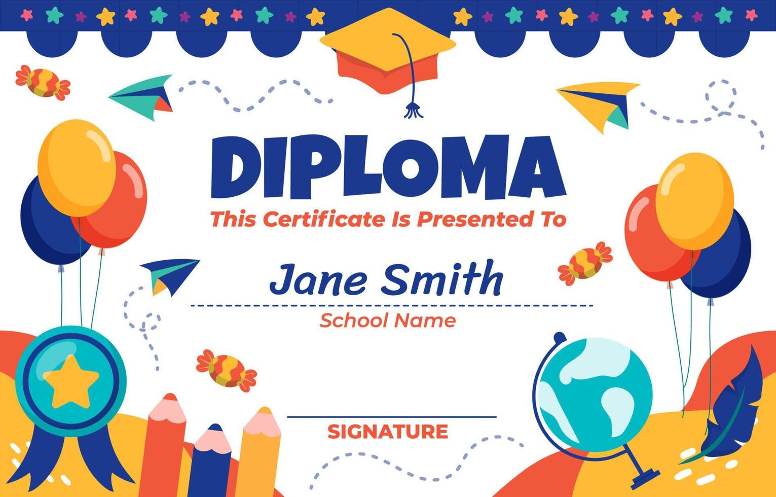 kleurrijke handgetekende kleuterschool diploma certificaat vector