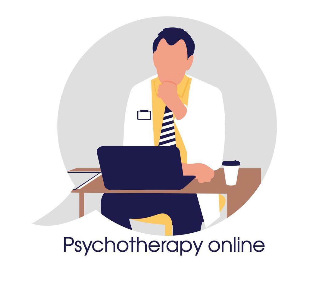 psychotherapie online mannelijke arts in bubble video voor conceptontwerp. psychologisch probleem. online therapie. professionele zorg en ondersteuning. vector