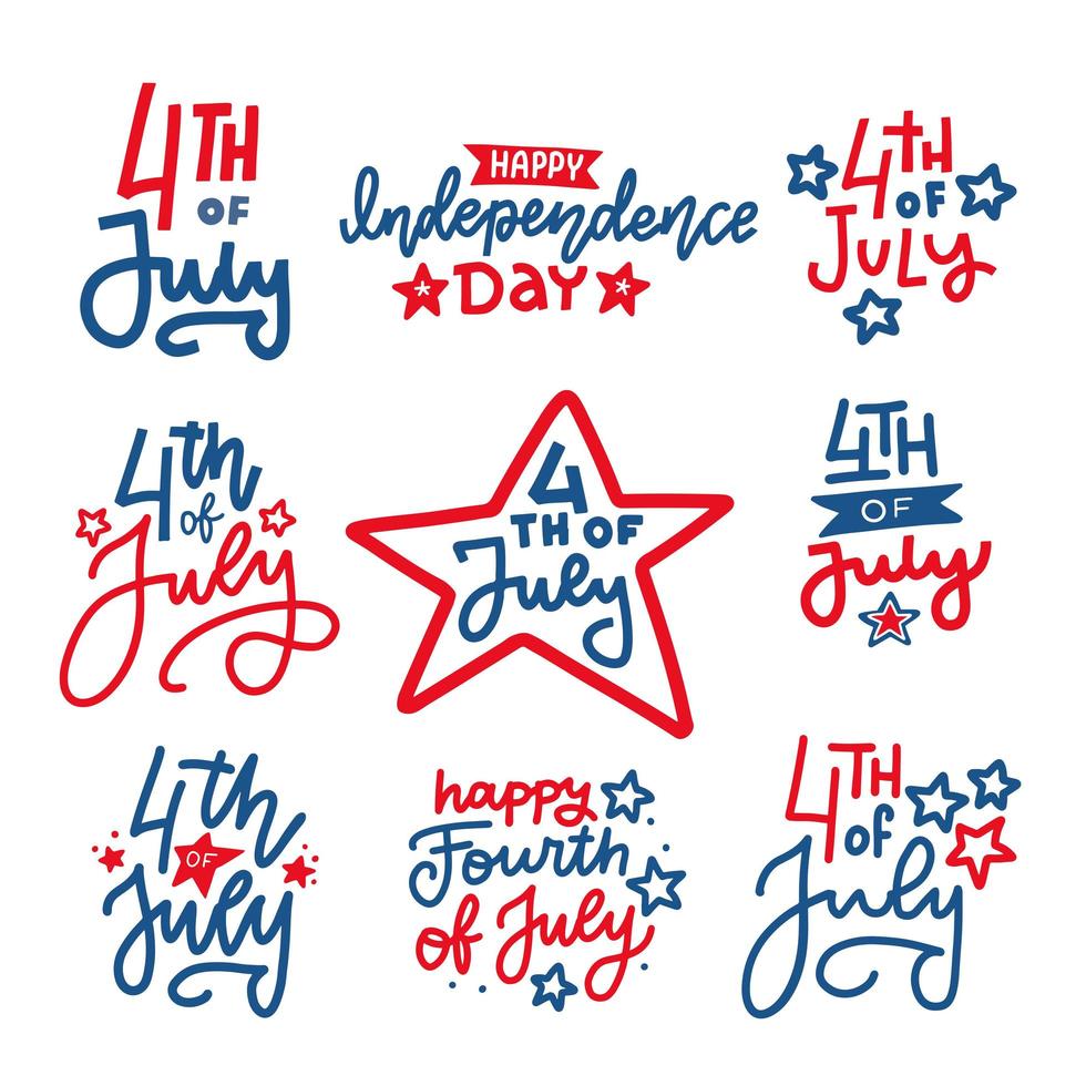 vierde van juli handgeschreven trendy lijn belettering set. Verenigde Staten van Amerika Onafhankelijkheidsdag typografisch ontwerp voor poster, brochure, wenskaartsjabloon. vector platte hand getekende illustratie