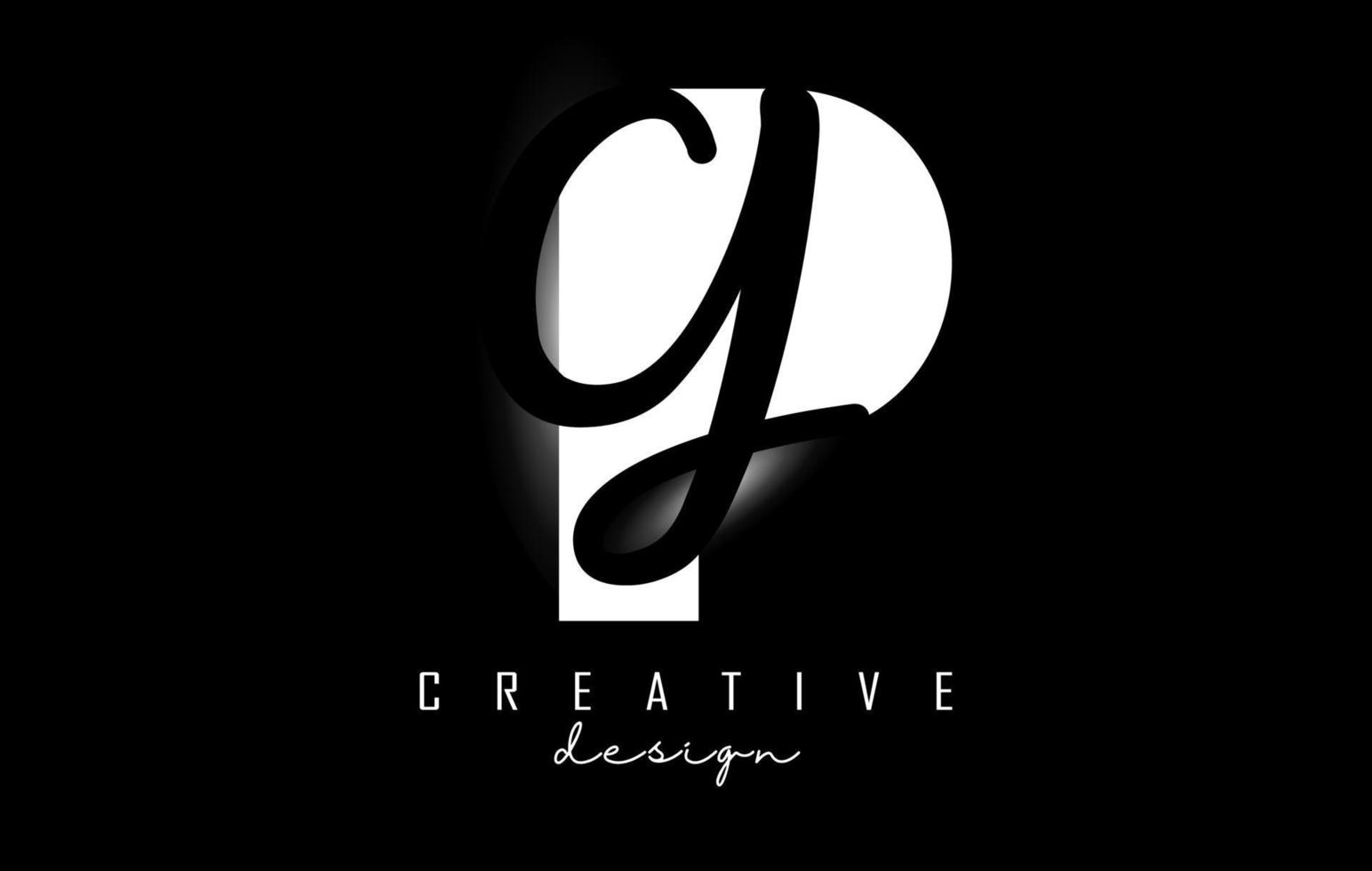 witte en zwarte letters pg-logo met een minimalistisch design. letters p en g met geometrische en handgeschreven typografie. vector