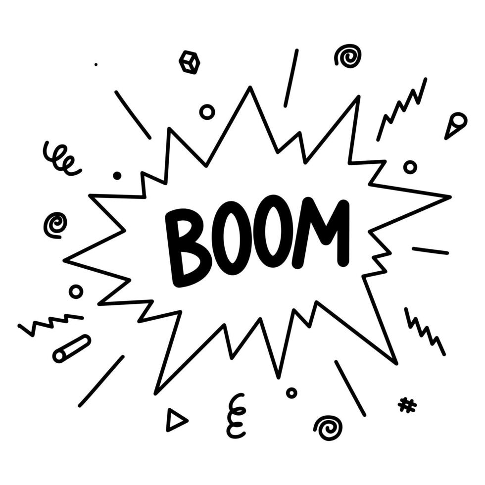 doodle komische explosie cartoon. hand getekende komische tekstballonnen met tekst boom geïsoleerd op een witte achtergrond voor web, posters, banners en conceptontwerp. vectorillustratie. vector