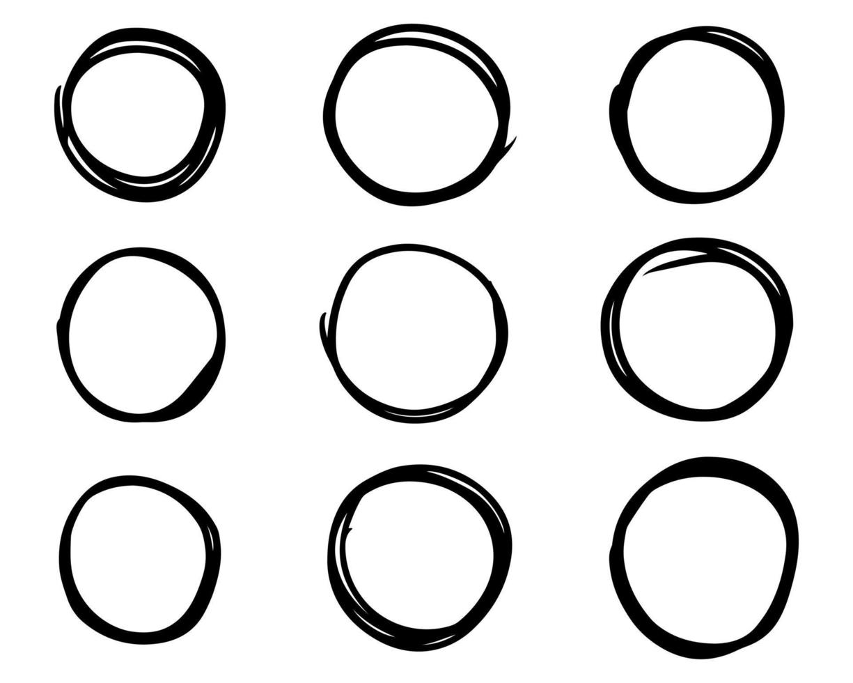 set hand getrokken vector doodle cirkel lijn schets geïsoleerd op een witte achtergrond.