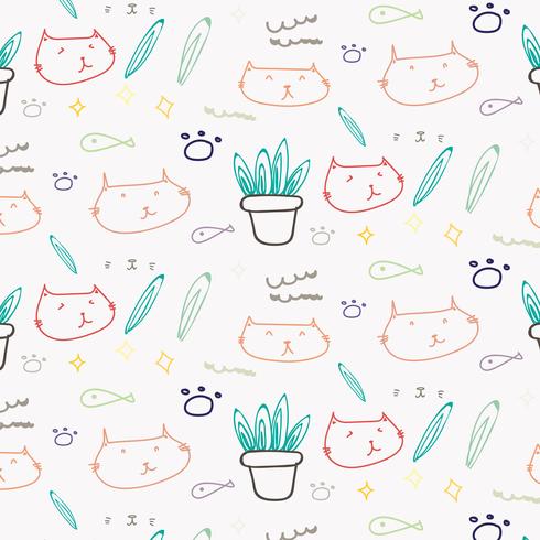 Leuke kat doodle patroon achtergrond. vector