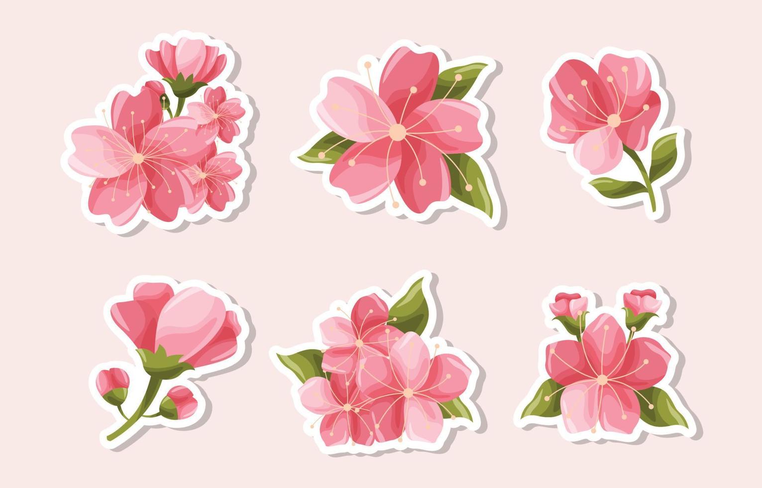 kersenbloesem schattige bloeiende bloem sticker collectie vector