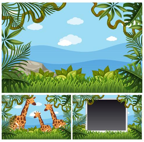 Achtergrondmalplaatje met giraffen in bos vector