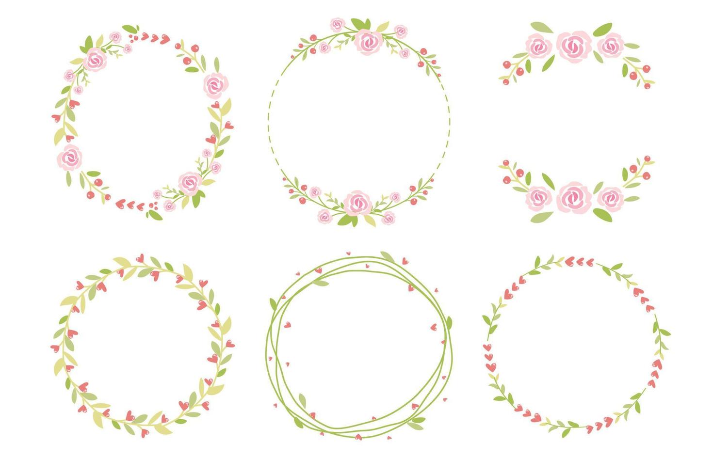 schattige pastel groen roze valentijn rozen vlakke stijl krans frame collectie vector
