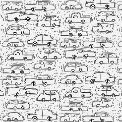 Patroon met de hand getekende Doodle Cars achtergrond. vector