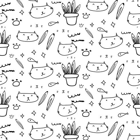 Leuke kat doodle patroon achtergrond. vector