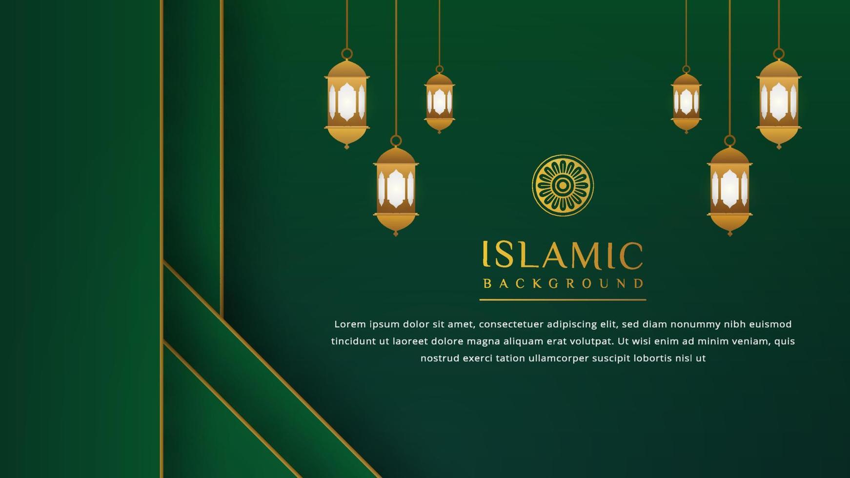 luxe islamitische achtergrond met gouden ornament randpatroon en groene kleur, ramadan achtergrond concept vector