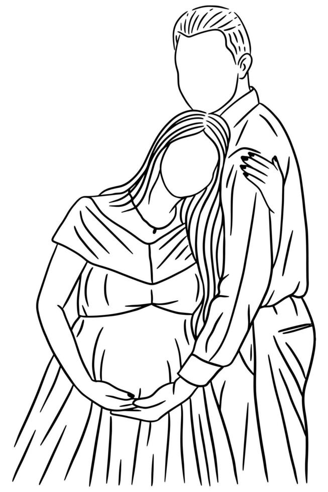 gelukkig paar moederschap pose man en vrouw zwanger lijntekeningen illustratie vector