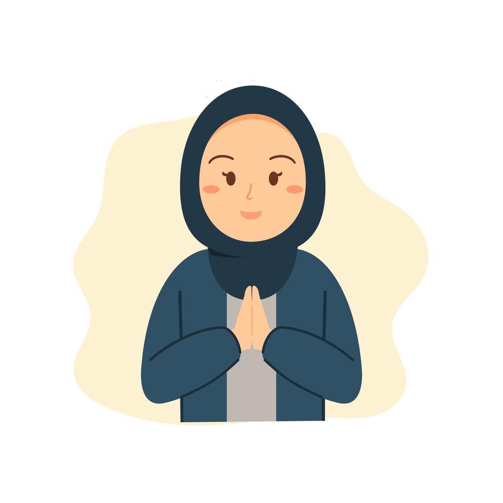 moslimvrouw draagt hijab voor wenskaart ramadan en eid al fitr vector
