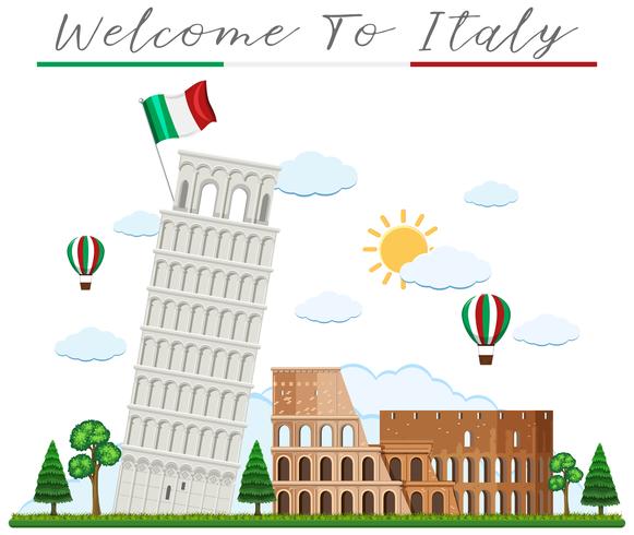 Welkom in Italië en Landmark vector