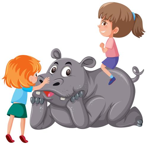 Twee kinderen die neushoorn berijden vector