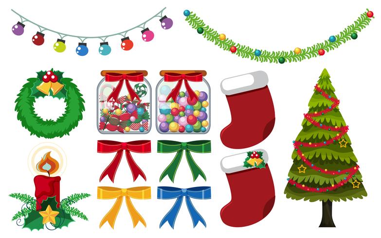Verschillende Kerstmisdecoratie op witte achtergrond vector