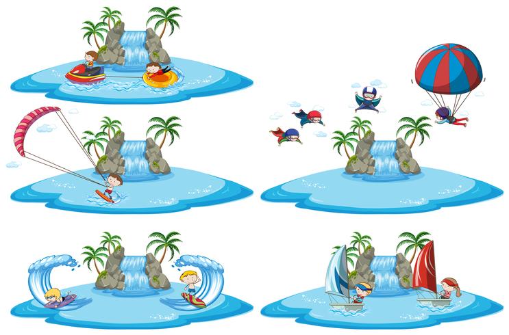 Set van verschillende sport tekenen boven water vector