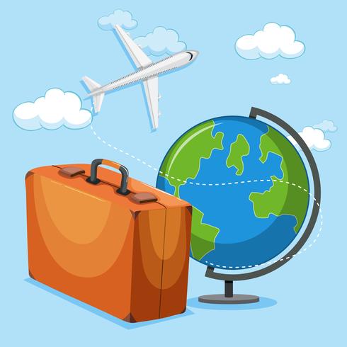 vliegtuig globe en bagage concept vector