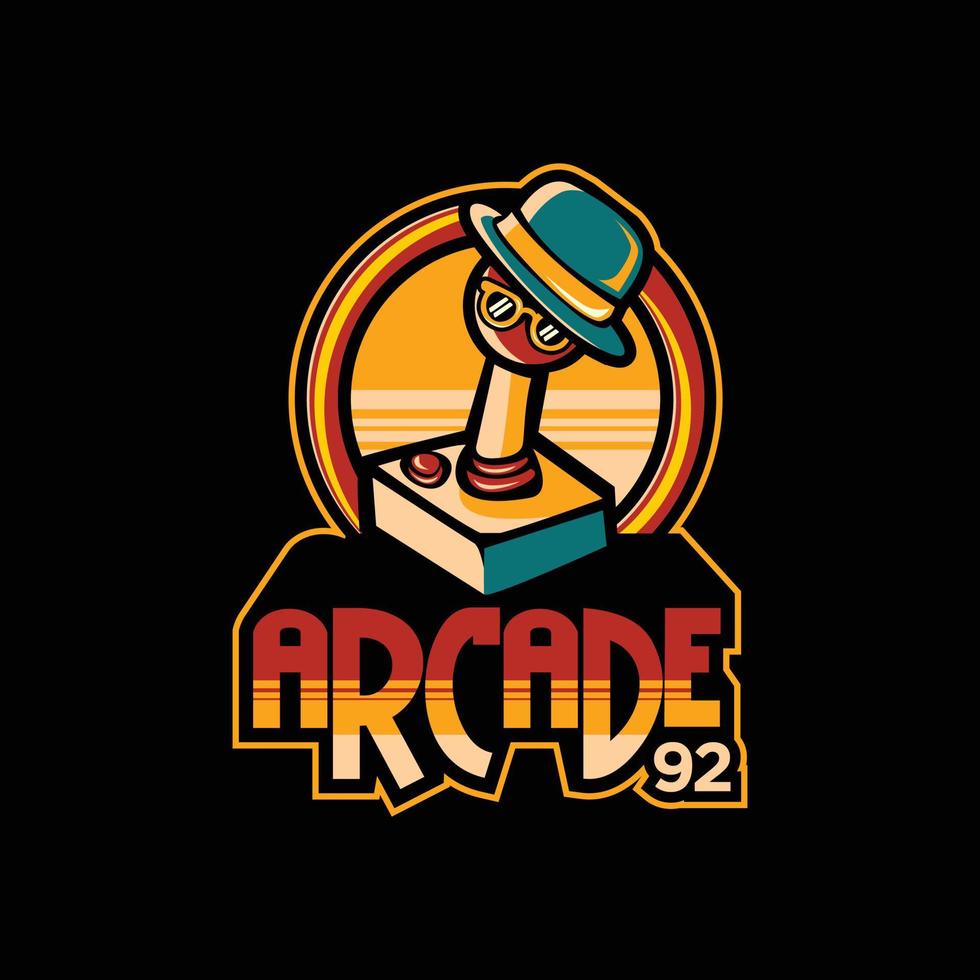 arcade-logo met retro grappige joystick-afbeelding. vector